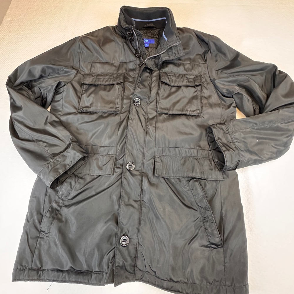 EGARA Mens Black Puffer‎ Utility Field Jacket Size Medium Snap Button Zip Collar